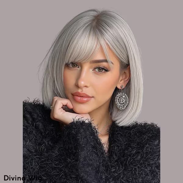 Gray Bog Wig With Bangs